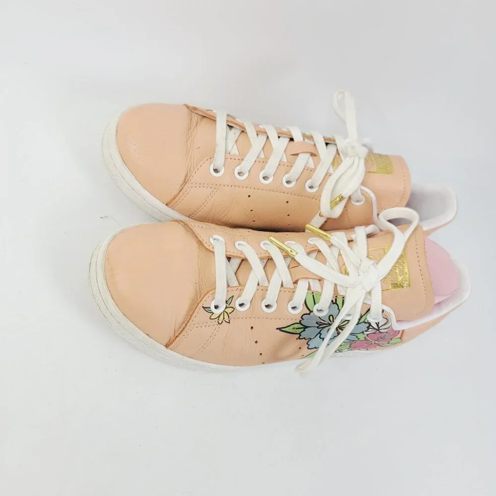 Adidas Women's Amber Blush Floral Cloud White Stan Smith Lace-Up Sneakers Sz 9.5